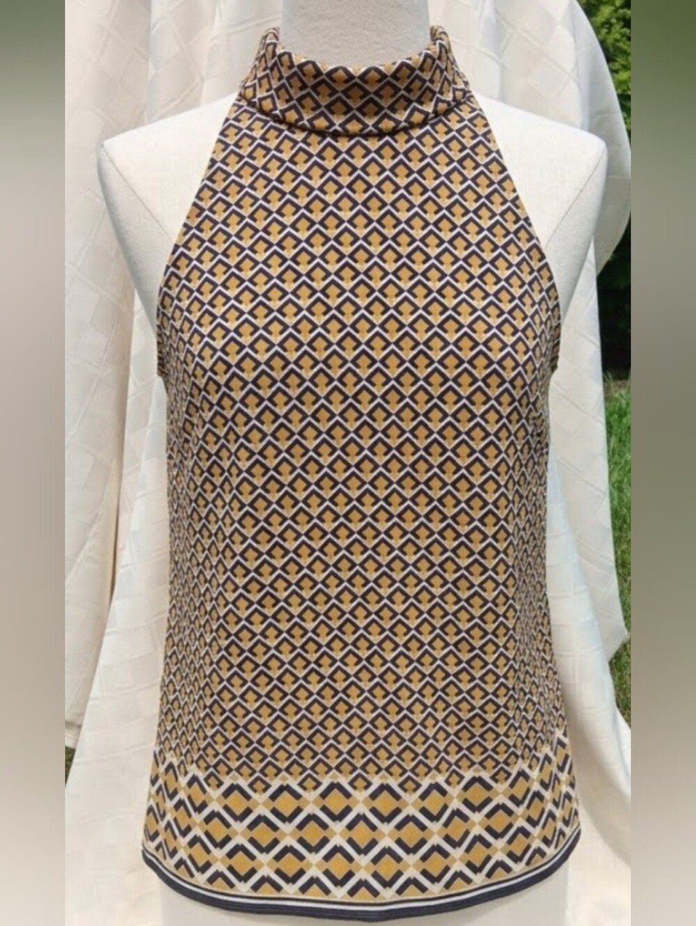 Geometric Sleeveless Halter Top in Yellow, Navy & White
